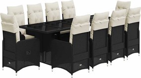 vidaXL 11 részes fekete polyrattan kerti bisztrógarnitúra párnákkal
