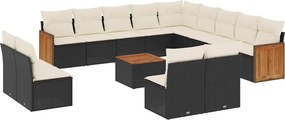 vidaXL 14 részes fekete polyrattan kerti ülőgarnitúra párnákkal