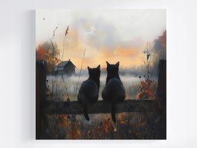 Vászonkép Canvas Őszi Falu Rét Köd Fekete Macskák Barátság 40x40
