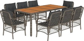 vidaXL 9 részes szürke polyrattan kerti étkezőgarnitúra párnával