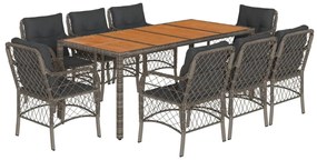 vidaXL 9 részes szürke polyrattan kerti étkezőgarnitúra párnával