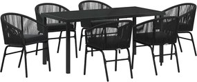 vidaXL Kert étkező szett 7 pcs Fekete Porszórt acél