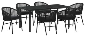 vidaXL Kert étkező szett 7 pcs Fekete Porszórt acél
