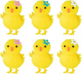 Húsvéti dekoráció doboz Csirke virággal 4,5 cm 6 db Húsvét