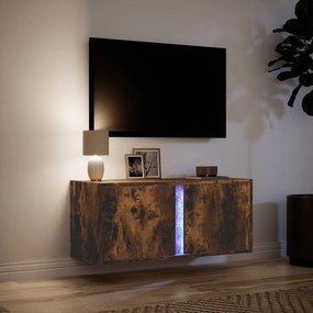 füstös tölgy színű fali TV-szekrény LED-ekkel 80x31x35 cm