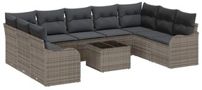 vidaXL Kerti Kanapé Szett párnával 10 pcs Szürke Poli rattan