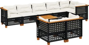 vidaXL 9 részes fekete polyrattan kerti ülőgarnitúra párnákkal