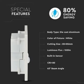 LED lépcsővilágítás mozgásérzékelővel LED/3W/230V 4000K fehér