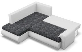 Tokio sarokkanapé, L alakú háttámlával, 2 ágyneműtartóval, fonott + műbőr, baloldali, sötétszürke - fehér