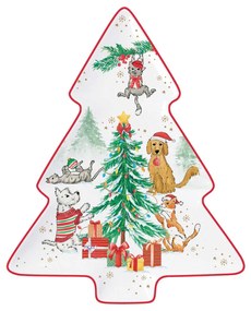 Cicás kutyás karácsonyi porcelán fenyőfa tálca Christmas Gang