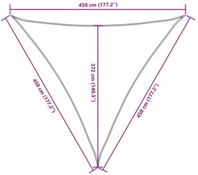 fehér háromszögű oxford-szövet napvitorla 4,5 x 4,5 x 4,5 m