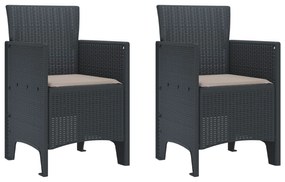vidaXL Kerti Szék párnával 2 pcs Antracit 53 x 49 x 85 cm Polipropilén