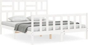 vidaXL fehér tömör fa ágykeret fejtámlával King Size