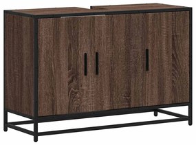 Barna tölgy szerelt fa fürdőszobai mosdószekrény 90x33x60 cm