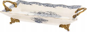 Palota tálca Retro kerámia öregített fehér kék arany patera láb
