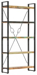 5 szintes tömör újrahasznosított fa könyvespolc 90x30x180 cm