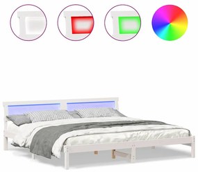 Ágykeret LED -es lámpákkal Fehér 200 x 200 cm Tömör fenyőfa