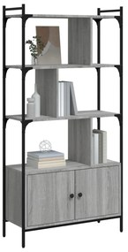 szürke sonoma szerelt fa könyvespolc ajtókkal 76,5x30x154,5 cm