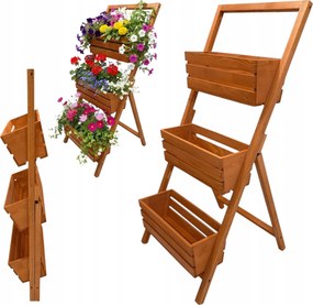 Virágtartó állvány fa összecsukható virág gyógynövények 3 doboz tik