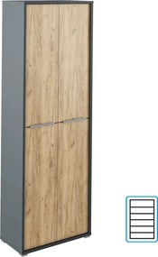 Magas szekrény polcokkal, grafit/tölgyfa artisan, RIOMA NEW TYP 05