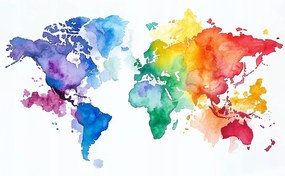 Fotótapéta Flizelina Akvarell Színes Térkép Világ Földrajz 254x184 ragasztó