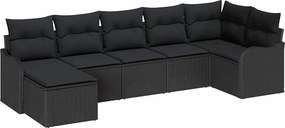 vidaXL Kerti Kanapé Szett párnával 7 pcs Fekete Poli rattan