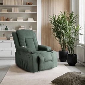 Elektromosan Vezérelhető Masszázsfunkciós Relaxfotel Zöld Kordbársony Kárpittal. BOX2