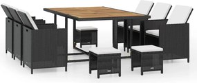 vidaXL 11 darabos fekete kültéri polyrattan és akácfa étkezőszett