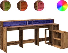 vidaXL antik fa színű szerelt fa íróasztal LED-ekkel 200 x 104 x 91 cm