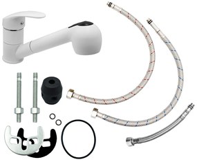 Gamma Atut, önálló mosogatócsaptelep kihúzható kifolyóval, matt fehér, GMA-BAT-WH