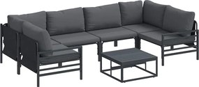 vidaXL Kerti Kanapé Szett párnával 7 pcs Fekete Acél