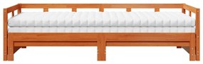 viaszbarna tömör fenyő kihúzható kanapéágy matracokkal 80x200cm