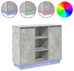 LED-es oldalszekrény Beton szürke 90x32x75 cm Szerelt fa