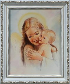 Vászonkép 31x26 Őrangyal Angyal Fehér Díszített Keresztelő Ajándék Keret