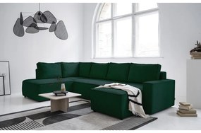 Sötétzöld kordbársony kinyitható sarokkanapé (bal oldali-U alakú) Brave Dave – Miuform