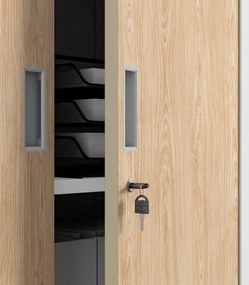 Fém irodai szekrény széffel, fehér, sonoma tölgy, 900x1850x400 mm: FILIP II Eco Design
