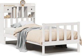 vidaXL fehér tömör fenyőfa könyvespolcos ágy matrac nélkül 90 x 200 cm