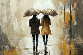 Vászonkép Canvas Város Pár Nő Férfi Séta Eső 60x40