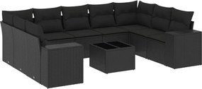 vidaXL 10 részes fekete polyrattan kerti ülőgarnitúra párnákkal