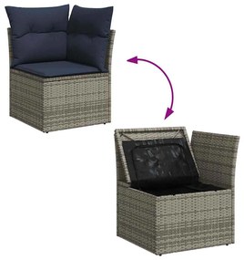 7 részes szürke polyrattan akácfa kerti ülőgarnitúra párnákkal