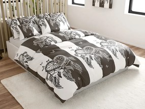 2 db Mikroplüss ágyneműhuzat szett TIRSO szürke-fehér + mikroplüss lepedő SOFT 180x200 cm fehér, kétszemélyes