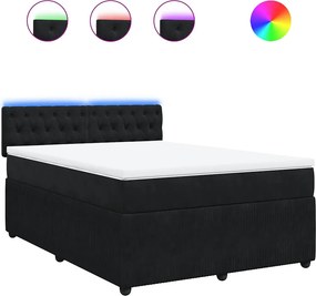 vidaXL fekete bársony rugós ágy matraccal 140 x 190 cm