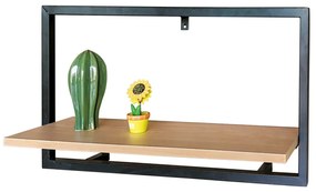 Raft de perete Modern Culoare Stejar cu ramă de Metal Neagră. Dimensiune: 65x20 cm. Material: MDF și Metal. P-074