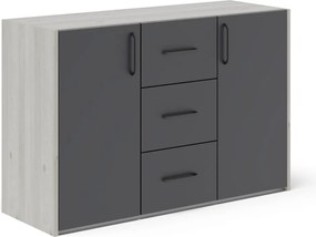 Malmo 2 ajtós, 3 fiókos komód, Fehér tölgy / Antracit, 120 x 42 x 80 cm