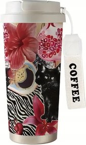 Thermo bögre szívószállal termosz nagy Fekete cica Pop Art ajándék