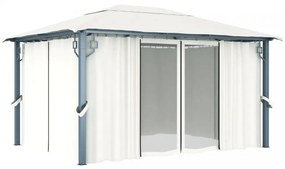 krémszínű alumíniumpavilon függönnyel/LED fényfüzérrel 4 x 3 m