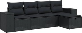 vidaXL 5 részes fekete polyrattan kerti kanapészett párnákkal