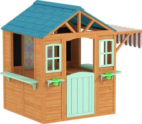 AIYAPLAY kültéri faház piacpulttal, virágládákkal és krétatáblával – többszínű, 3–6 éveseknek, 142 x 120 x 141,5 cm | Aosom