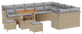 12 Darabos Kert Sofa Szett Párnákkal Bézs Poli Rattan Akácia