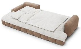 Világosbarna bársony kinyitható-tárolóhelyes sarokkanapé (bal oldali-heverő résszel) Linz – Cosmopolitan Design